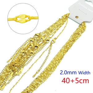 Detail of 2.0mm gold stainless steel O-chain necklaces with lobster clasp and sizing
