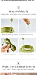 Detail eines Silikon-Eierrings mit einem um 360 Grad drehbaren Edelstahlgriff für die Küche