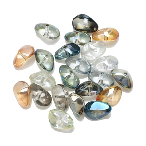 Irregular oval plated glass beads in mixed colors with iridescent finish for DIY jewelry
