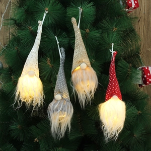 Addobbi Natalizi a Sospensione Gnomo Luminoso a LED Bambola Senza Volto in Peluche a Maglia Con Paillettes Per Decorazioni Natalizie