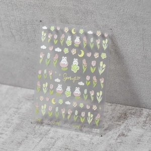 Embossed 3D tulip and rabbit nail stickers in soft macaron colors for spring nail art