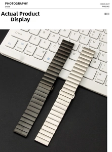 Detail of fish-bone textured stainless steel watch bands in matte black and brushed silver