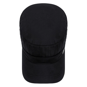 Classic black cotton flat top cadet cap with eagle logo and adjustable strap for men