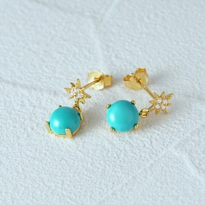 Macro detail of S925 sterling silver earring featuring turquoise and zirconia star