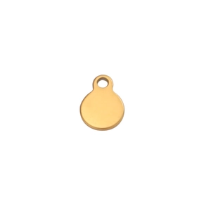 Close-up of a small round gold mirror polished stainless steel pendant for DIY jewelry