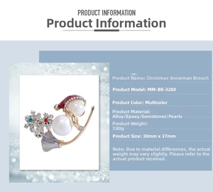 Detail view of snowman brooch with size 30mm by 37mm and 7.8g weight specifications