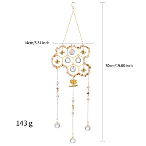 Detailed size view of honeycomb suncatcher with crystal balls and metal bees