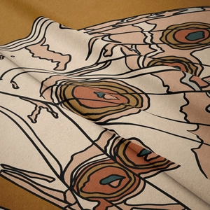 Macro shot of Morandi style tiger cat tapestry showing the soft fabric texture and abstract pattern