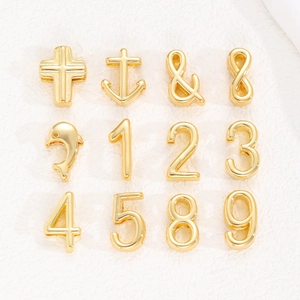 Golden stainless steel DIY charms with numbers and symbols for mesh bracelet accessories