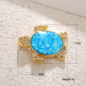 Gold turtle pendant with blue opal shell and sparkling crystals, 2cm width and 1.7cm height