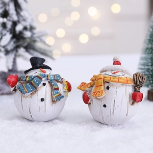 Christmas Snowman Figurines Resin Wood Texture Ornaments Cute Standing Desktop Holiday Home Decor Colorful