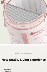 Detail of insulated pink rabbit foot bath bucket showing foldable design and aluminum foil liner