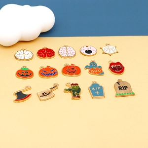 Creative Halloween enamel charms set featuring spooky pumpkin skull and ghost alloy pendants
