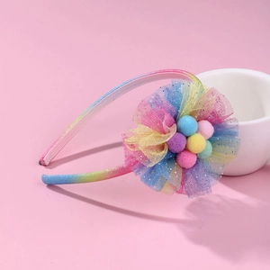 Children's headband with gradient glitter frame and large colorful mesh fabric flower