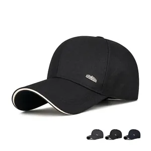 Men Baseball Cap Sporty Polyester Twill Hat Metal Plaque Decor Contrast Sandwich Brim Adjustable Casual Outdoor
