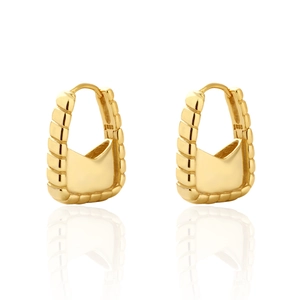 925 Sterling Silver Geometric U-Shaped Hoop Earrings With Ribbed Texture Spiral Pattern Handbag Shape Minimalist Fashion For Women