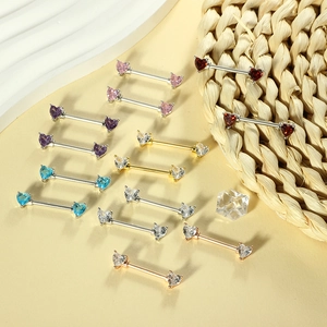 Set of twelve heart-shaped nipple rings with sparkling cubic zirconia in diverse colors