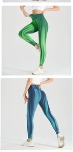 Close-up of high-waisted seamless yoga leggings with shiny gradient compression fabric