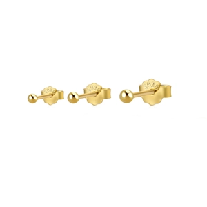 Three pairs of polished gold S925 sterling silver ball stud earrings in varied sizes