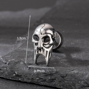 Clou d'oreille tête de mort rétro en acier inoxydable pour homme, 1,3 cm x 0,77 cm