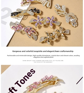 Detail of luxury crystal hair clips with pearls and rhinestones on gold alloy base