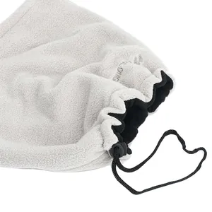 Light gray fleece winter neck warmer with adjustable drawstring for outdoor sports and cycling