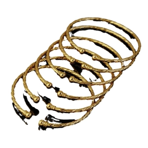 3mm gold plated twisted rope bangles with solid round beads for bridal jewelry sets