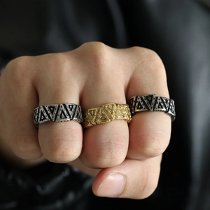 Nordic Viking retro irregular triangle steel rings for women in silver and gold finish