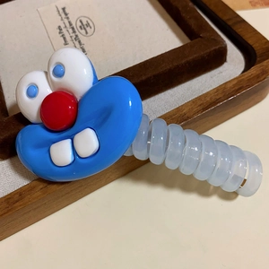 Dopamine funny cartoon telephone wire hair tie, cute blue face design detail shot!