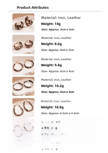 Detailed size specifications for leopard print C-shape and round leather wrap earrings