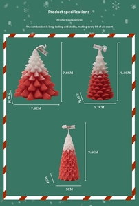 Macro view of Christmas tree scented candles with dimensions and red-white gradient finish