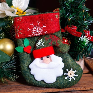 Rustic Christmas stocking with Santa Claus applique and snowflakes for tree decoration