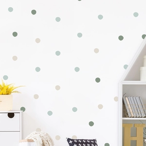 Morandi color dot wall stickers in green and beige for minimalist bedroom decoration