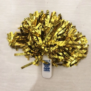 Detail van een metallic gouden cheerleading pompon met wit handvat voor Paw Patrol show