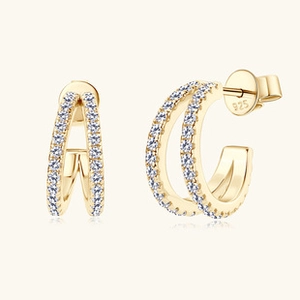 Detailed close-up showing the 925 silver hallmark on golden moissanite double-row earrings