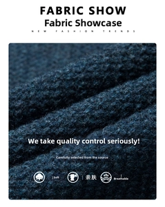 Close-up detail of soft breathable dark blue knit fabric texture on men's winter cardigan