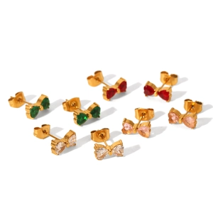 Orecchini a fiocco in acciaio inossidabile dorato con zirconi colorati scintillanti