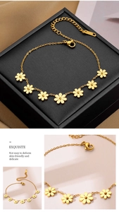 Detail view of the daisy pendant bracelet featuring a lobster clasp and adjustable extension chain