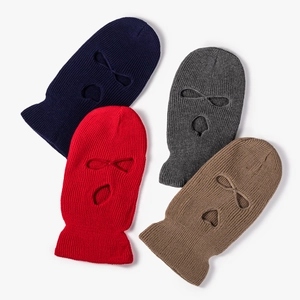 Winter knitted balaclava masks in navy blue, red, dark grey, and khaki colors
