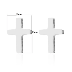Minimalist silver cross stud earrings measuring 5mm by 8mm for a sleek geometric look