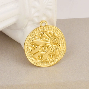 Irregular gold circular pendant with sunburst pattern made of 304 stainless steel