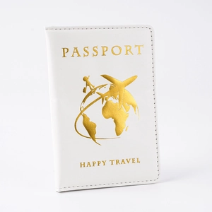 Custodia per passaporto in pelle PU bianca con mappa del mondo dorata e design viaggio