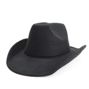 Chapeau De Cowboy Occidental Couleur Unie Feutre Large Bord Fedora Chapeau De Jazz Pour Hommes Femmes Mode Rétro