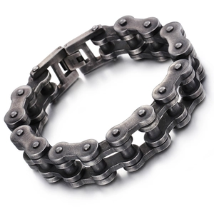 Rugged antique silver bicycle chain bracelet in heavy duty stainless steel for men