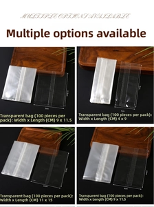 Detailed grid showing four sizes of food-grade clear plastic heat seal packaging bags