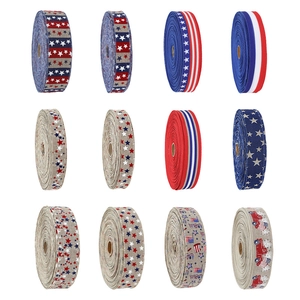 Patriotic Decorative Ribbon Faux Linen Stars Stripes USA Print Independence Day Christmas DIY Craft Gift Wrap Decoration