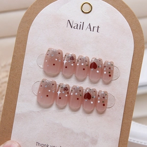 Press On Nails Pink Cat Eye Heart Polka Dot Gradient Hand-made False Nails Sweet Cute Glossy Resin ABS Material Nails