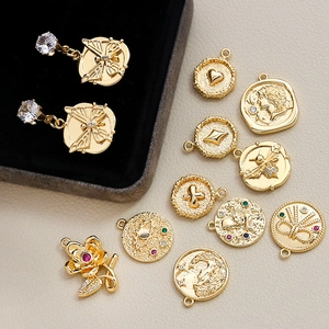 Vintage gold plated brass pendants with zircons and gemstones for jewelry making