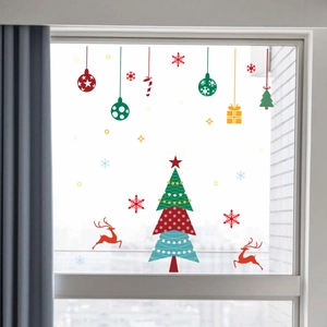 Colorful Christmas tree and reindeer window stickers for festive holiday home decoration