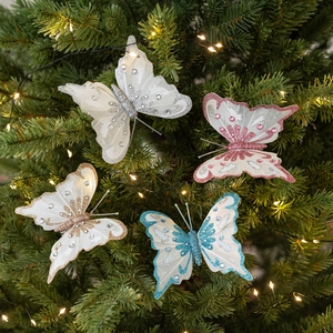 Weihnachts Schmetterling Ornamente Netz Glitzer Strass Feder Baumbehang Dekorationen Festliche Atmosphäre Party Requisiten